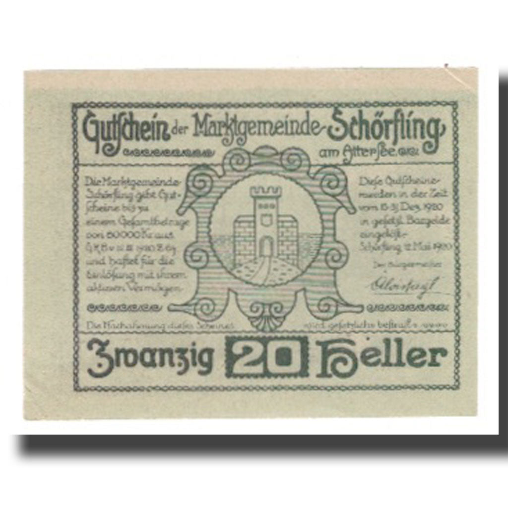 Billete, Austria, Schörfling am Attersee O.Ö. Marktgemeinde, 20 Heller
