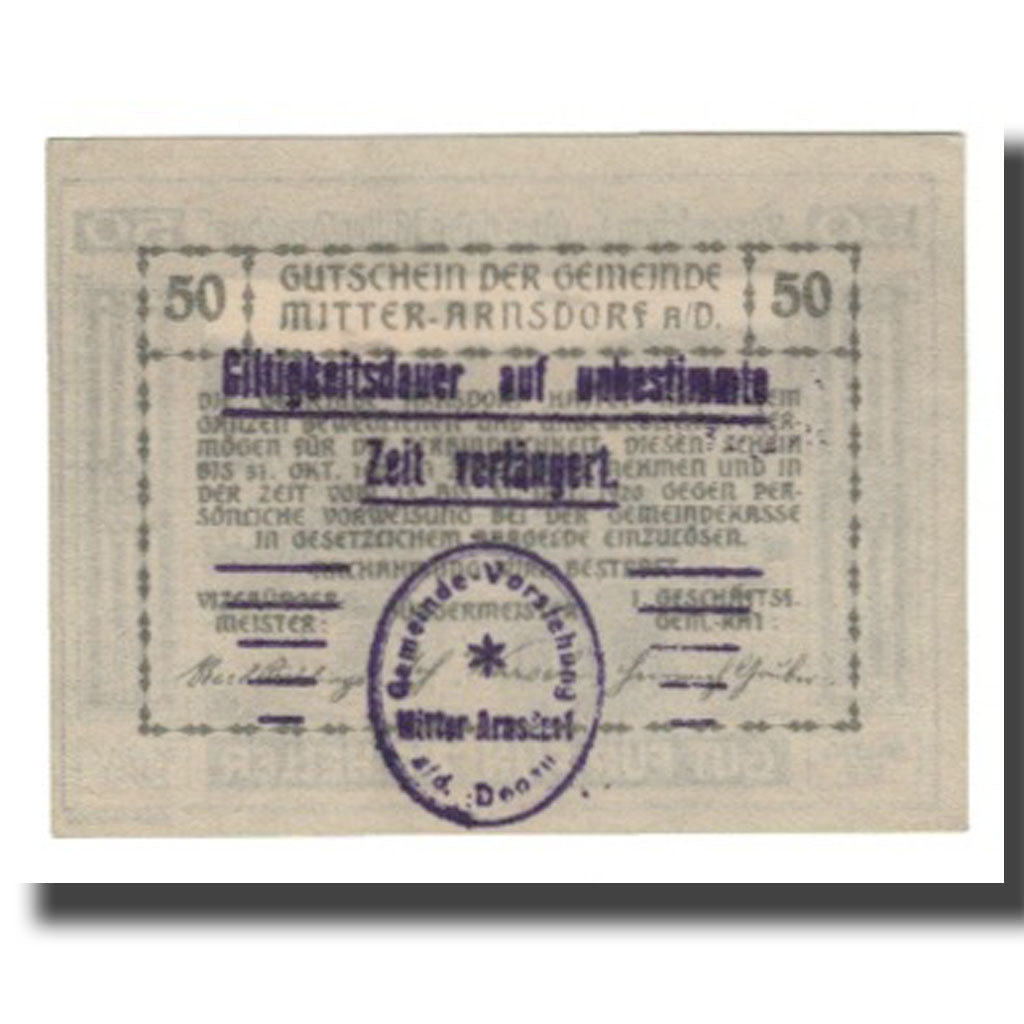 Billete, Austria, Mitter-Arnsdorf, 50 Heller, Texte 2, 1920, 1920-12-31, UNC
