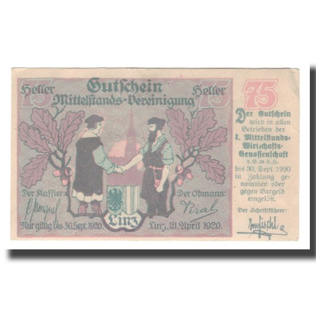 Banknote, Austria, Linz O.Ö. Prv. I. Mittelstands-Wirtschafts-Genossenschaft
