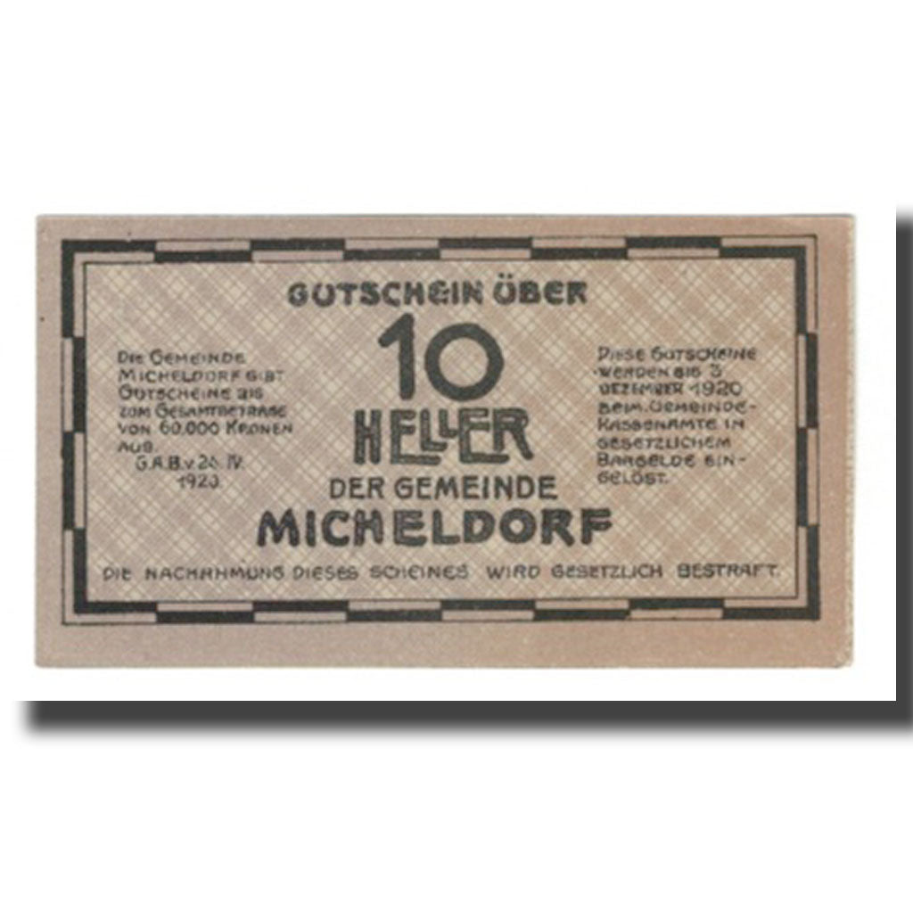 Billet, Autriche, Micheldorf O.Ö. Gemeinde, 10 Heller, paysage, 1920