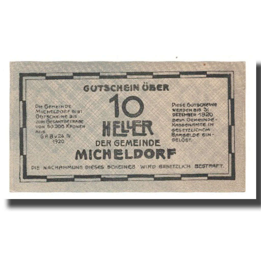 Billete, Austria, Micheldorf O.Ö. Gemeinde, 10 Heller, paysage 3, 1920