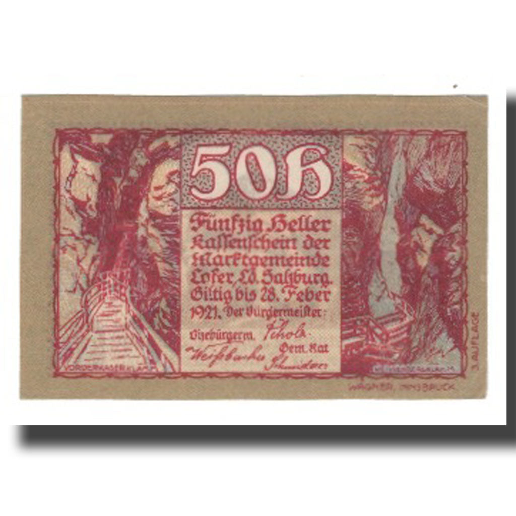 Banknote, Austria, Lofer Sbg. Marktgemeinde, 50 Heller, paysage, 1921