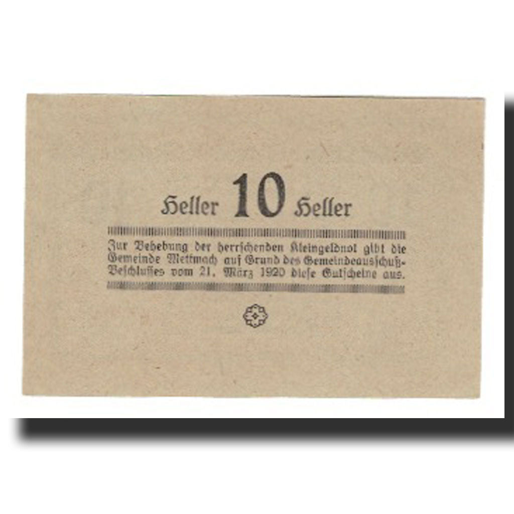 Billet, Autriche, Mettmach, 10 Heller, valeur faciale, 1920, 1920-09-01, NEUF
