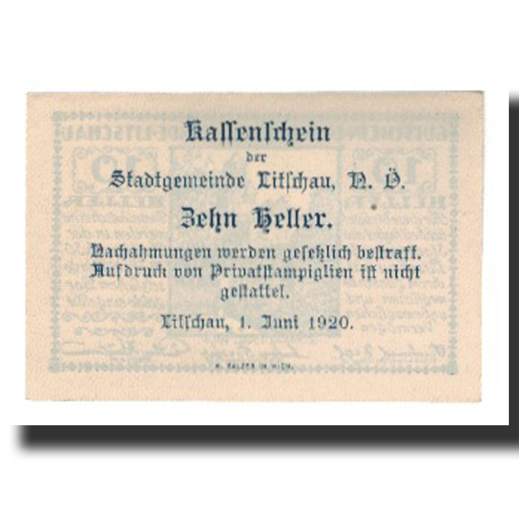 Banknote, Austria, Litschau, 10 Heller, Texte, 1921, 1921-03-30, UNC(65-70)
