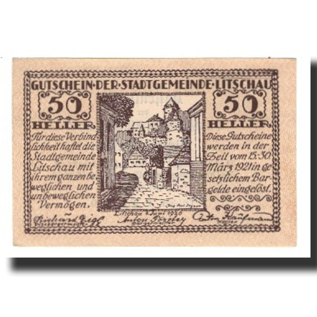 Banknote, Austria, Litschau, 50 Heller, Texte 2, 1921, 1921-03-30, UNC(65-70)