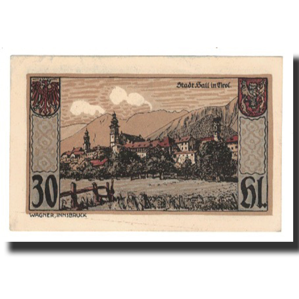 Banknote, Austria, Hall In Tirol Stadtgemeinde, 30 Heller, paysage, 1920