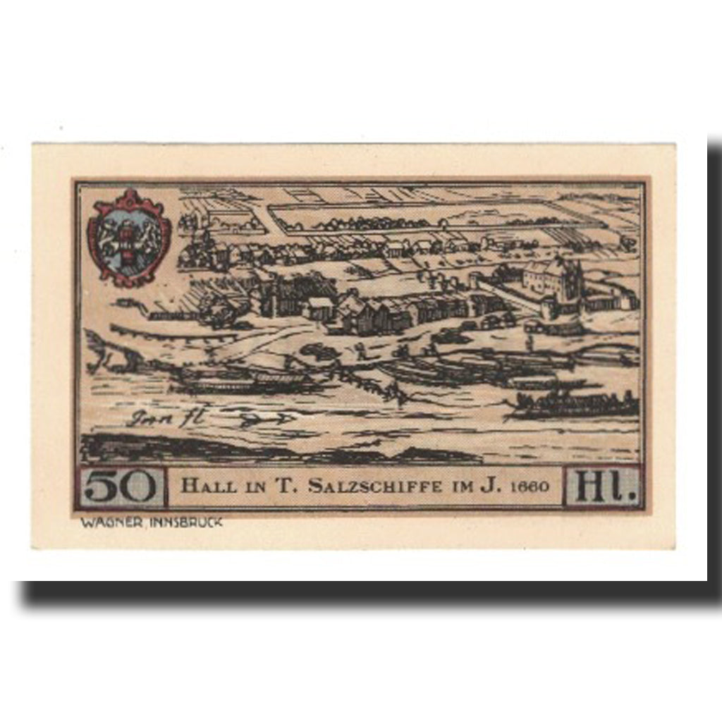 Banknote, Austria, Hall In Tirol Stadtgemeinde, 50 Heller, paysage 2, 1920