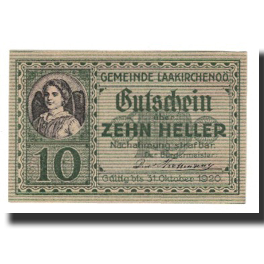 Banknote, Austria, Laakirchen, 10 Heller, paysage, 1920, 1920-12-31, UNC(65-70)