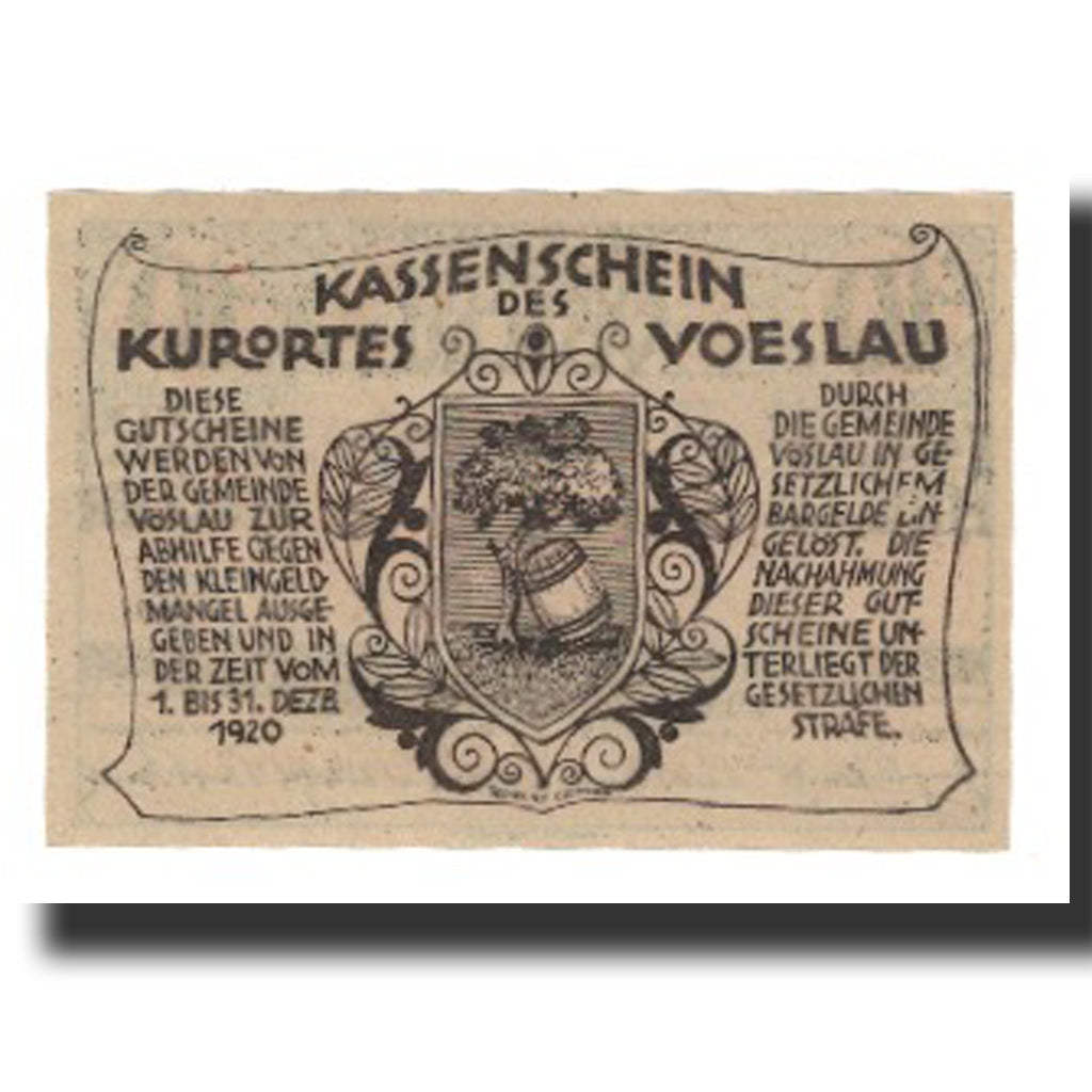 Banconote, Austria, Vöslau N.Ö. Gemeinde, 10 Heller, Blason 1, 1920