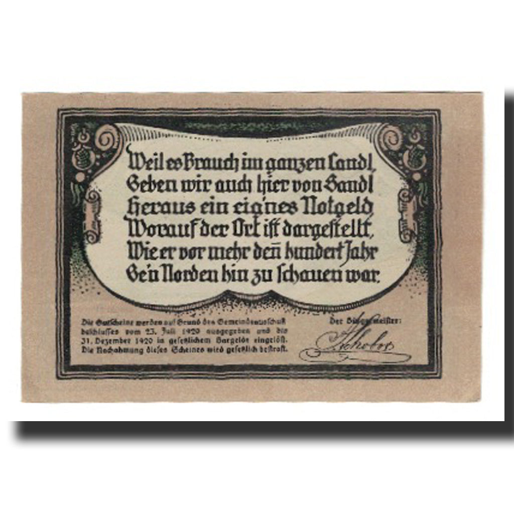 Nota, Áustria, Sandl O.Ö. Gemeinde, 50 Heller, Texte, 1920, 1920-12-31