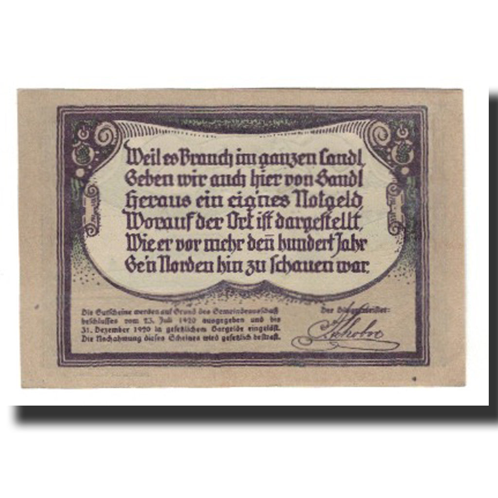 Billete, Austria, Sandl O.Ö. Gemeinde, 90 Heller, texte 1, 1920, 1920-12-31