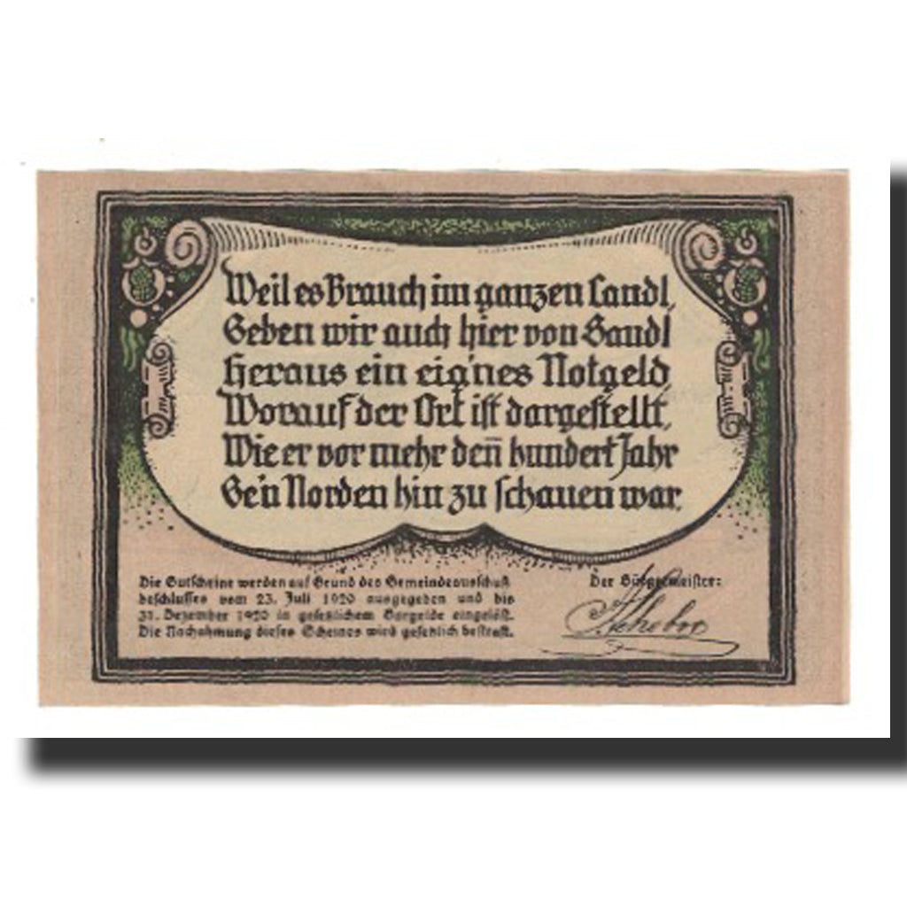 Billete, Austria, Sandl O.Ö. Gemeinde, 50 Heller, Texte, 1920, 1920-12-31, EBC