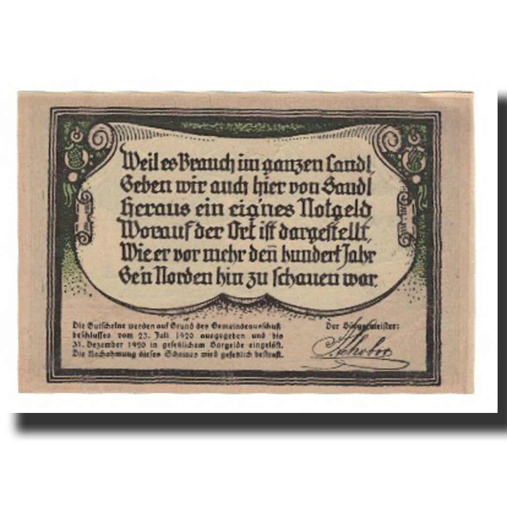 Nota, Áustria, Sandl O.Ö. Gemeinde, 75 Heller, Texte 2, 1920, 1920-12-31
