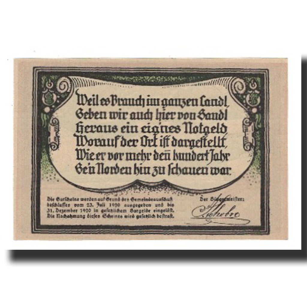 Billete, Austria, Sandl O.Ö. Gemeinde, 90 Heller, Texte 3, 1920, 1920-12-31