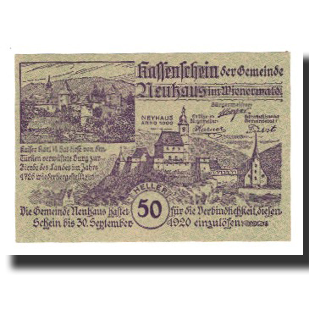 Banknot, Austria, Neuhaus N.Ö. Gemeinde, 50 Heller, N.D, 1920, 1920-09-30
