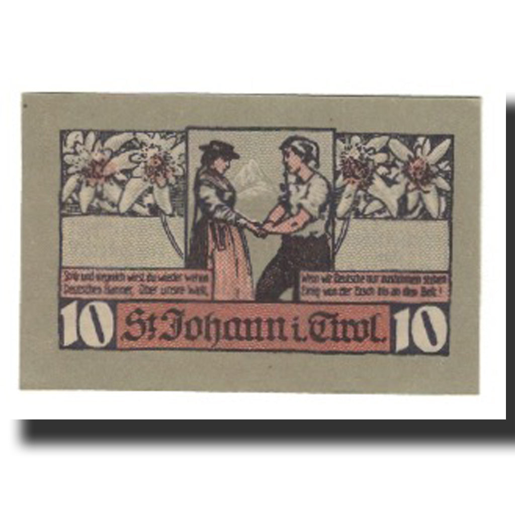 Banknot, Austria, St. Johann in Tirol, Tirol Gemeinde, 10 Heller, personnage