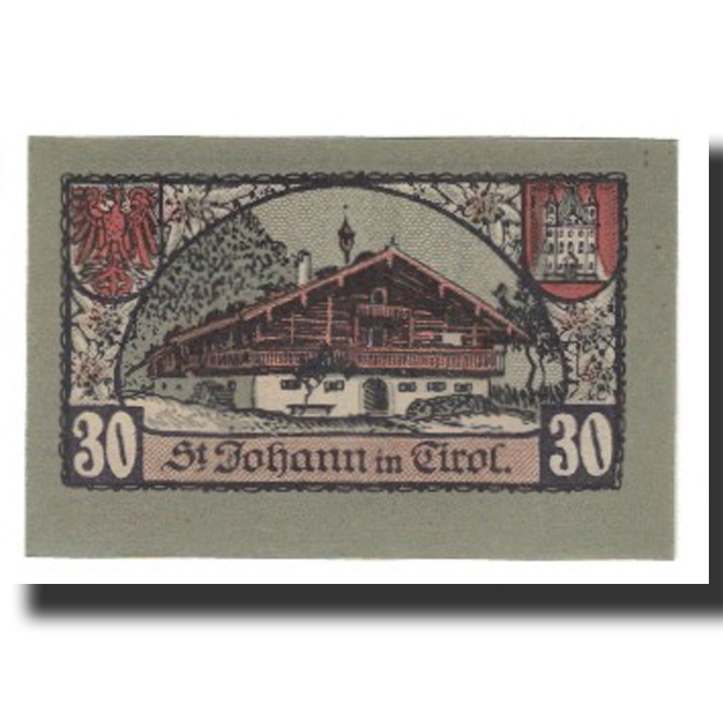 Banconote, Austria, St. Johann in Tirol, Tirol Gemeinde, 30 Heller, maison 1