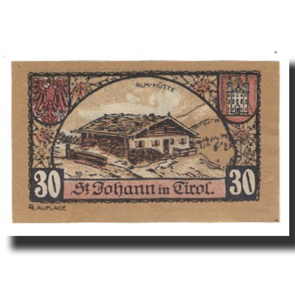 Banconote, Austria, St. Johann in Tirol, Tirol Gemeinde, 30 Heller, maison 2