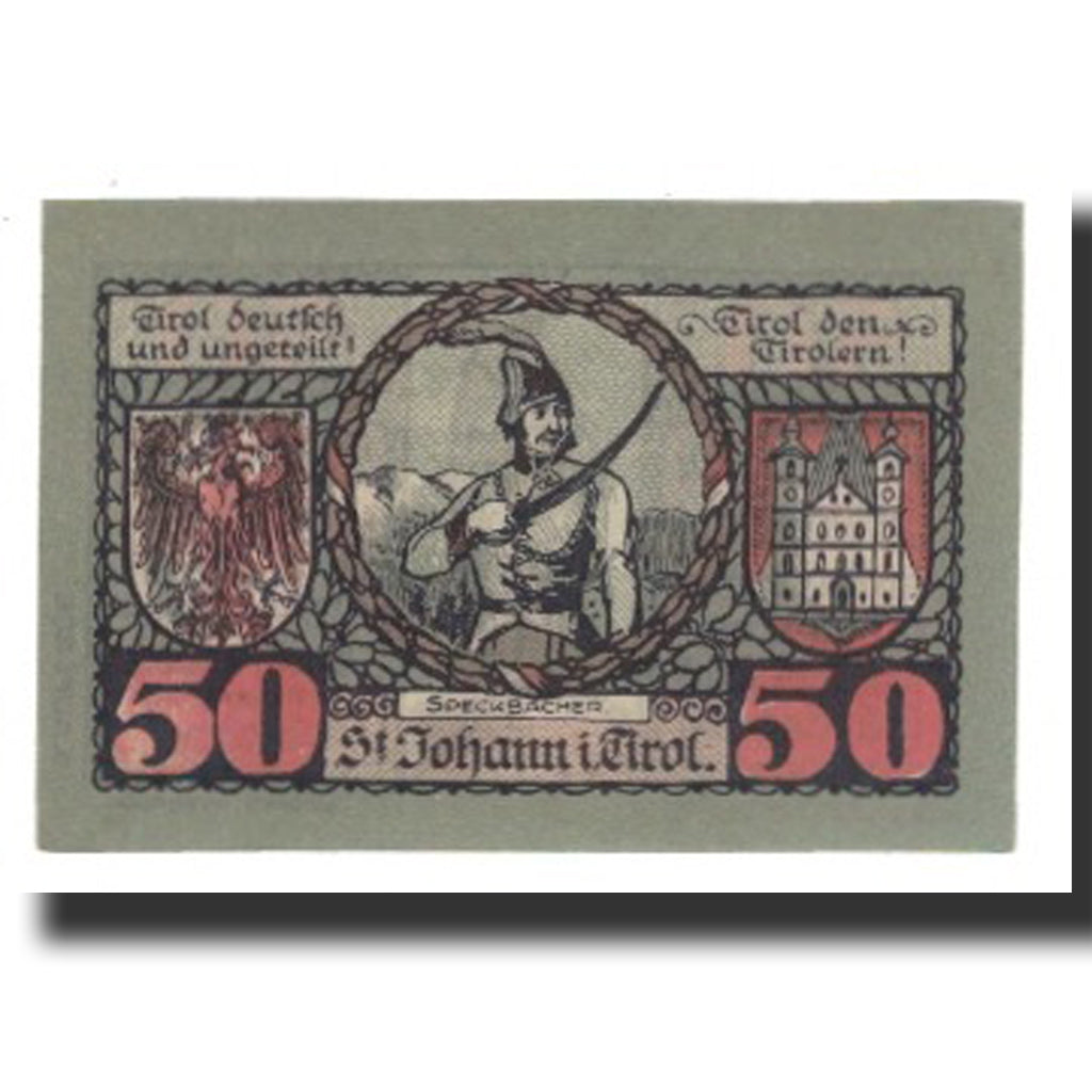 Banknot, Austria, St. Johann in Tirol, Tirol Gemeinde, 50 Heller, personnage 1