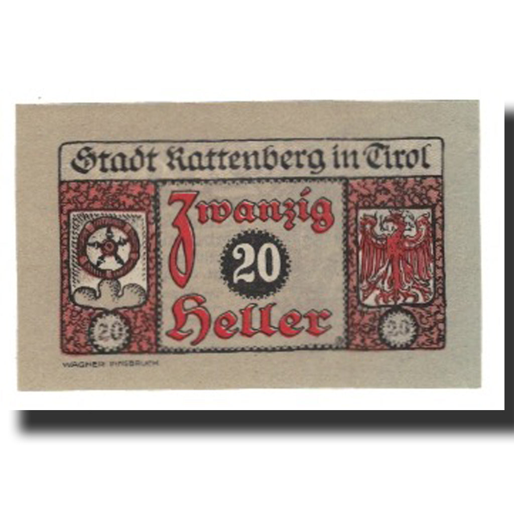 Biljet, Oostenrijk, Rattenberg Tirol Stadt, 20 Heller, valeur faciale, 1920