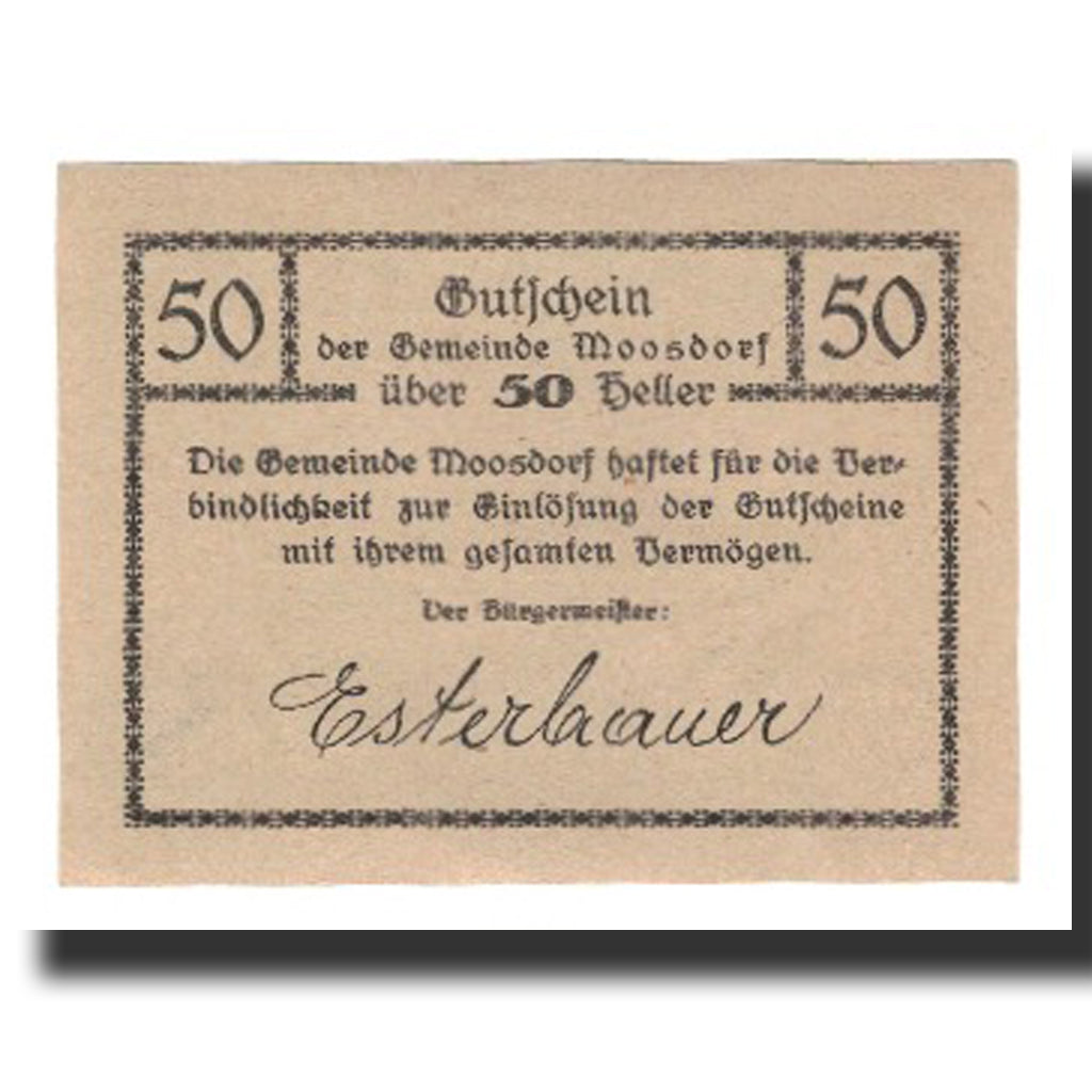 Geldschein, Österreich, Moosdorf, 50 Heller, Texte 2, 1920, 1920-12-31, VZ