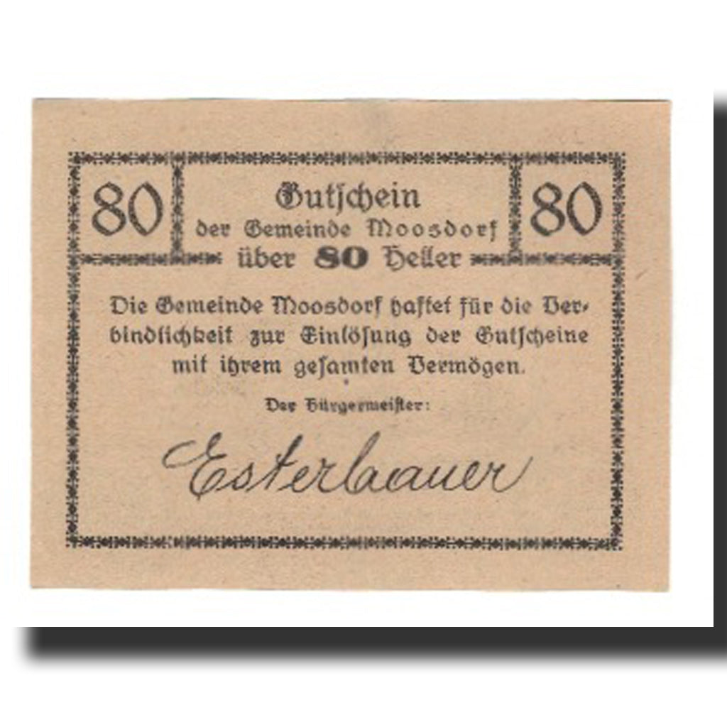 Geldschein, Österreich, Moosdorf, 80 Heller, Texte 3, 1920, 1920-12-31, VZ