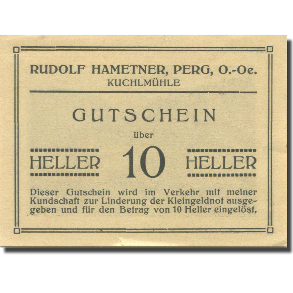 Banknote, Austria, Perg, 10 Heller, paysage, AU(55-58), Mehl:FS 731
