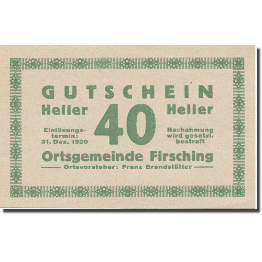 Banknot, Austria, Firsching O.Ö. Ortsgemeinde, 40 Heller, N.D, Undated