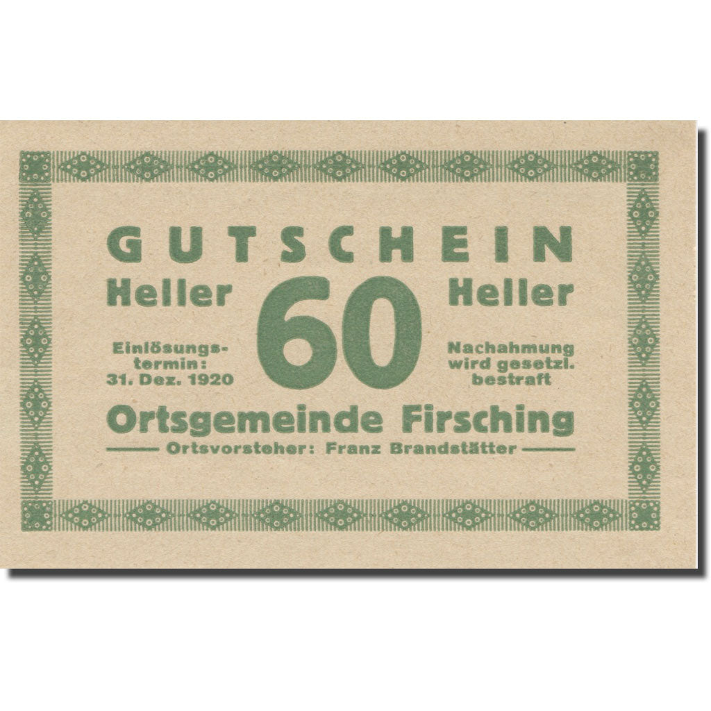 Banknote, Austria, Firsching O.Ö. Ortsgemeinde, 60 Heller, N.D, AU(55-58)