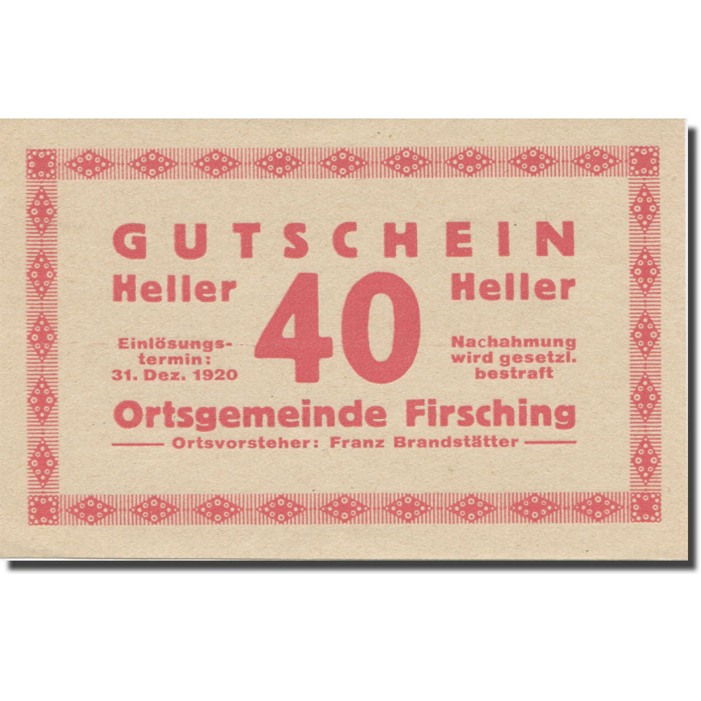 Banknot, Austria, Firsching O.Ö. Ortsgemeinde, 40 Heller, N.D, Undated