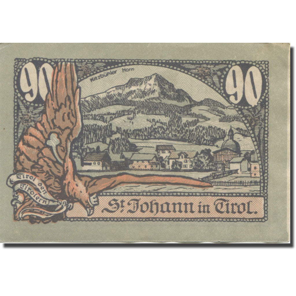 Billet, Autriche, St. Johann in Tirol, Tirol Gemeinde, 90 Heller, paysage 2