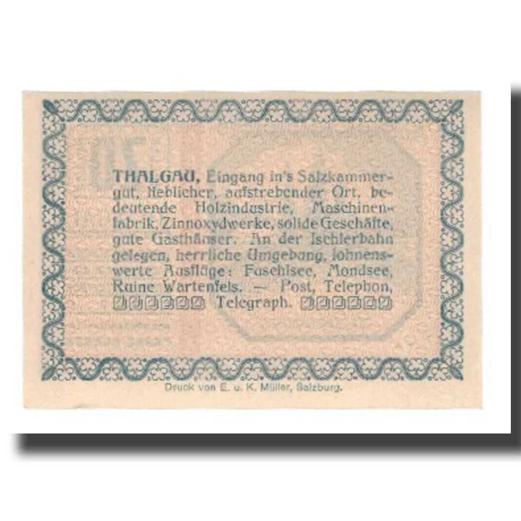 Banknot, Austria, Thalgau Sbg. Gemeinde, 20 Heller, Texte, 1920, 1920-09-30