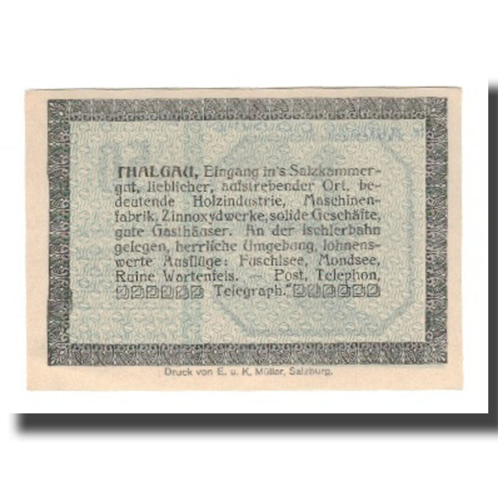 Banconote, Austria, Thalgau Sbg. Gemeinde, 50 Heller, texte 1, 1920, 1920-09-30