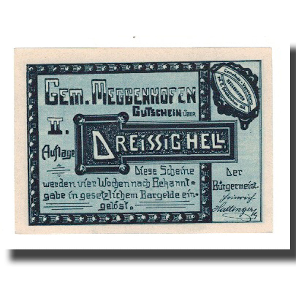 Banknote, Austria, Meggenhofen O.Ö. Gemeinde, 30 Heller, personnage, 1921