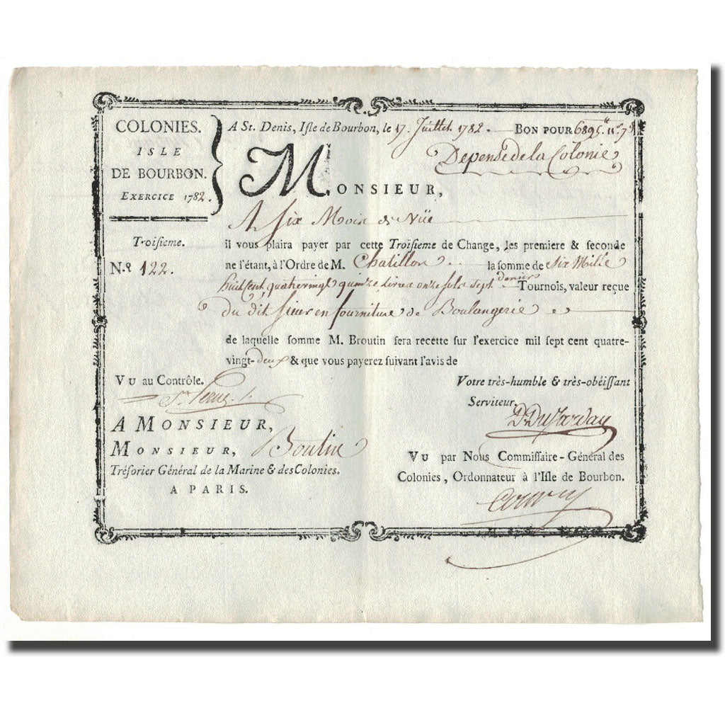 Frankreich, Traite, Colonies, Isle de Bourbon, 6895 Livres Tournois, 1782, VZ