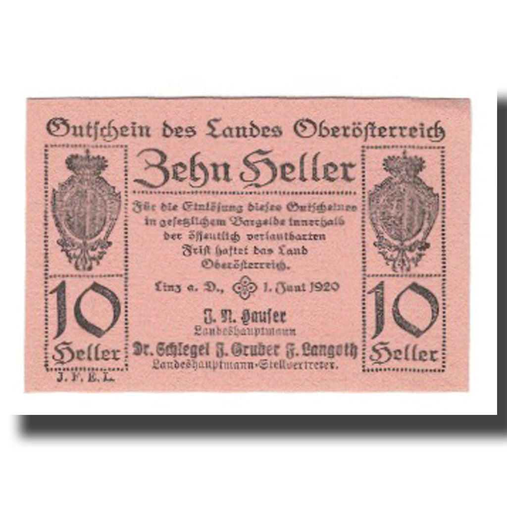 Billete, Austria, Oberösterreich O.Ö. Land, 10 Heller, N.D, 1920, 1920-06-01