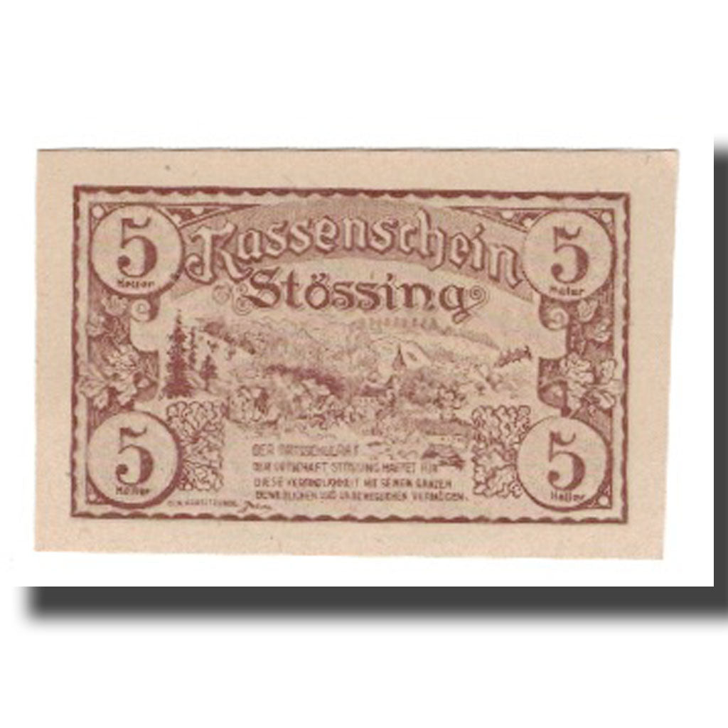 Banknot, Austria, Stössing, Prv. Ortsschulrat, 5 Heller, Texte, 1920