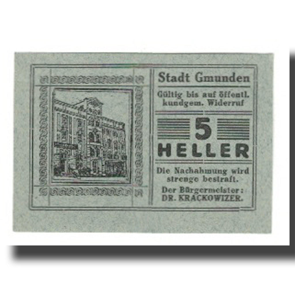 Billet, Autriche, Gmunden O.Ö. Stadt, 5 Heller, N.D, SUP, Mehl:FS 240IV