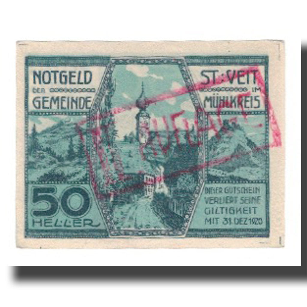 Banknote, Austria, St. Veit im Mühlkreis O.Ö. Gemeinde, 50 Heller, Texte