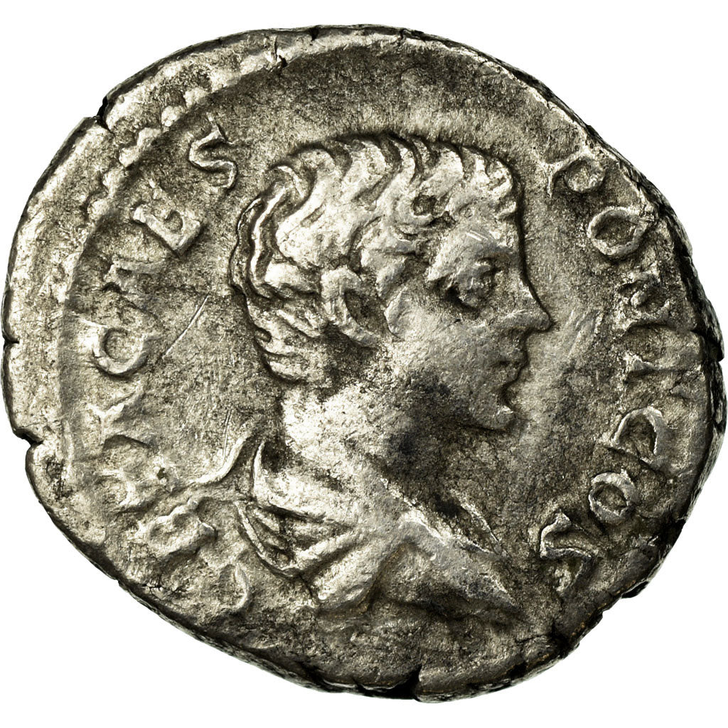 Moneta, Geta, Denarius, VF(30-35), Srebro, Cohen:230