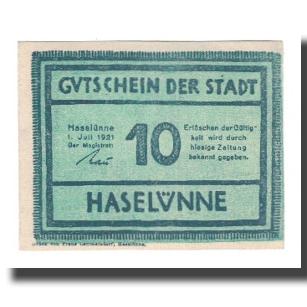 Banconote, Germania, Haselünne Stadt, 10 Pfennig, paysage, 1921, 1921-07-01