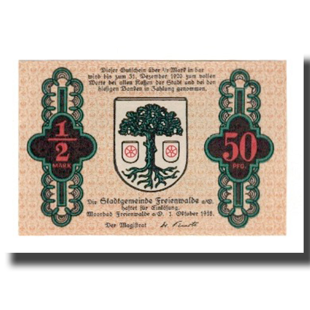 Banknote, Germany, Freienwalde a. Oder Stadt, 50 Pfennig, batiment 1, 1920