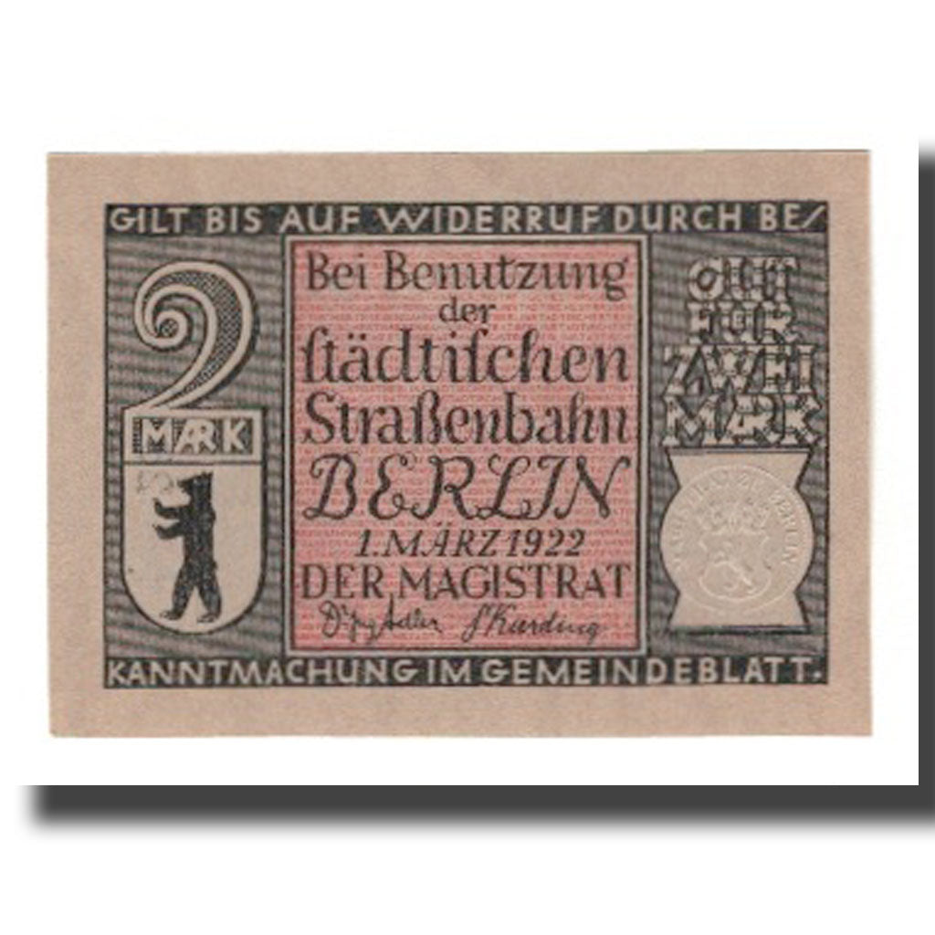 Geldschein, Deutschland, Berlin Stadt, 2 Mark, pont, 1922, 1922-03-01, VZ