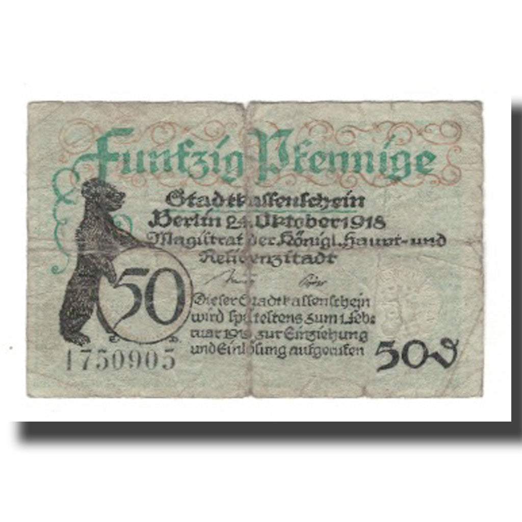 Banconote, Germania, Berlin Stadt, 50 Pfennig, valeur faciale, 1919, 1919-02-01