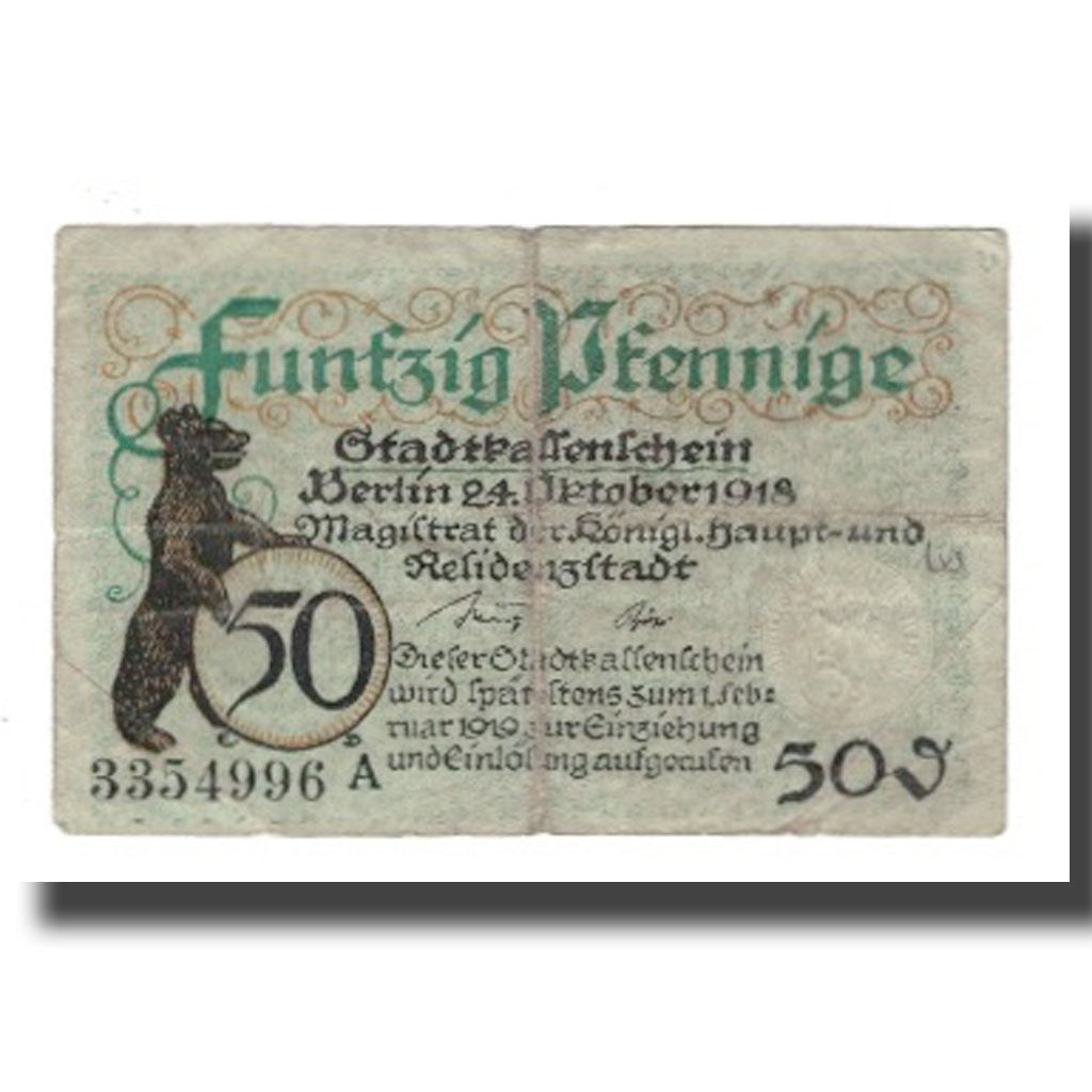 Nota, Alemanha, Berlin Stadt, 50 Pfennig, valeur faciale 1, 1919, 1919-02-01