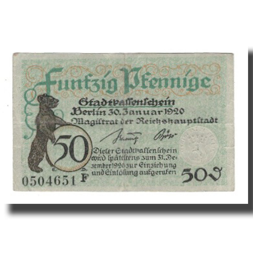 Banknot, Niemcy, Berlin Stadt, 50 Pfennig, valeur faciale 6, 1920, 1920-12-31