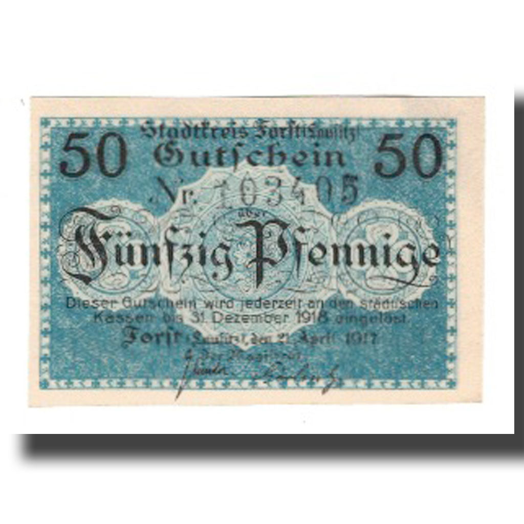 Banknot, Niemcy, Forst Stadt, 50 Pfennig, Blason 1, 1919, 1919-02-01, AU(55-58)
