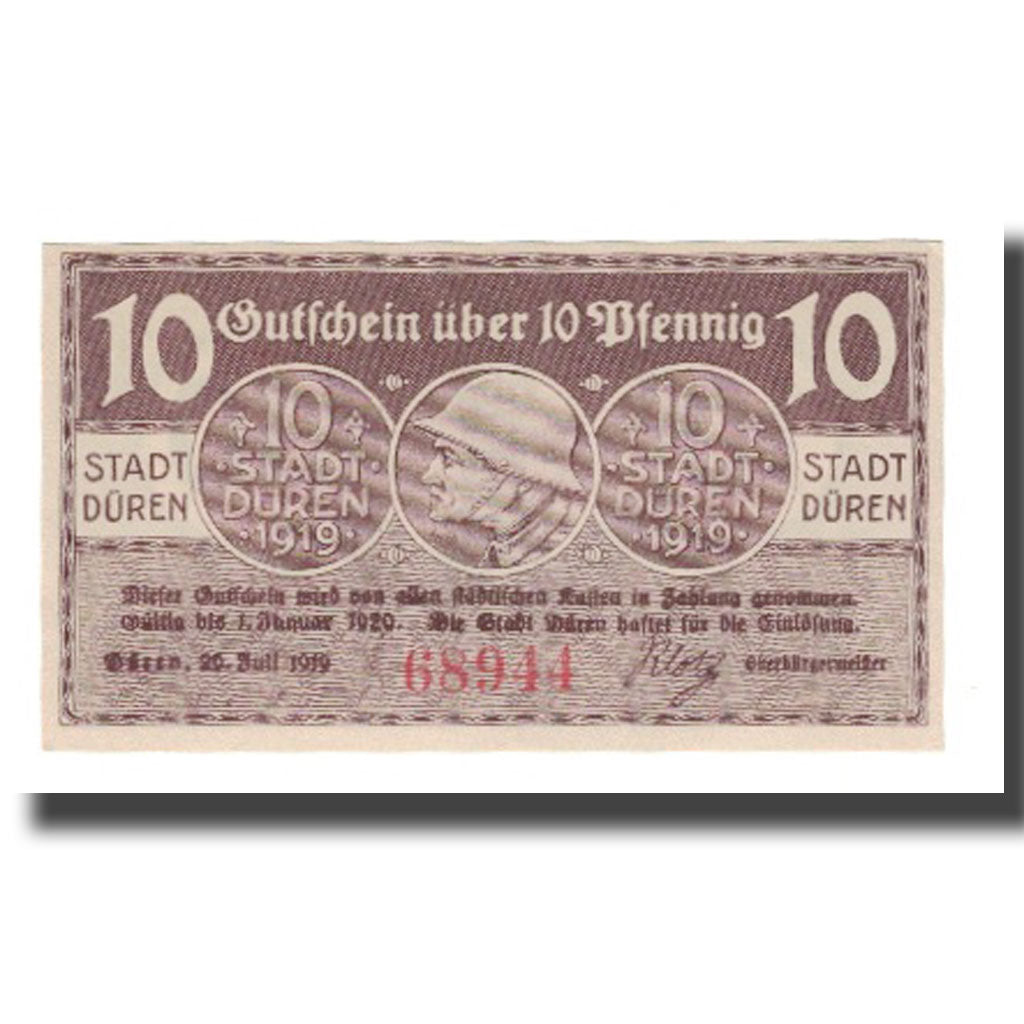 Banconote, Germania, Duren Stadt, 10 Pfennig, valeur faciale, 1920, 1920-01-01