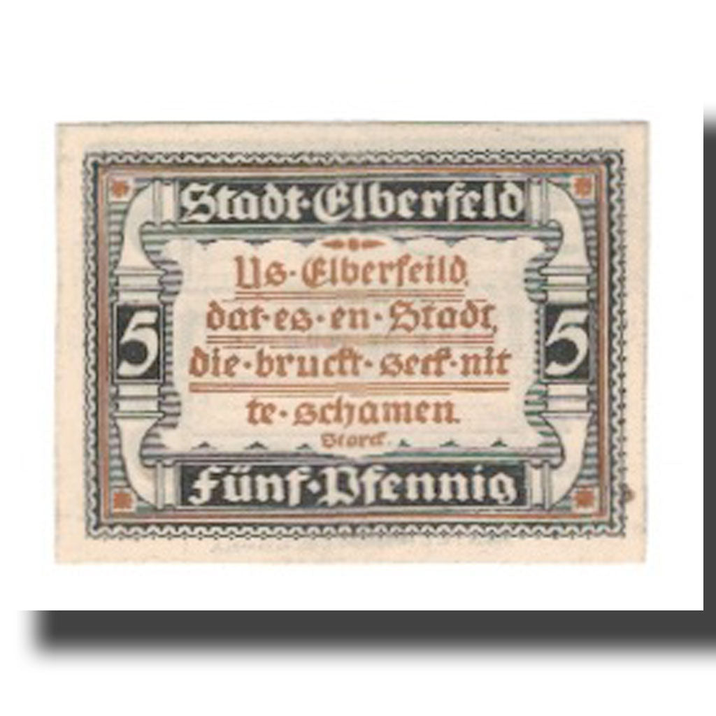 Banknot, Niemcy, Elberfeld Stadt, 5 Pfennig, texte 1, 1920, 1920-03-10