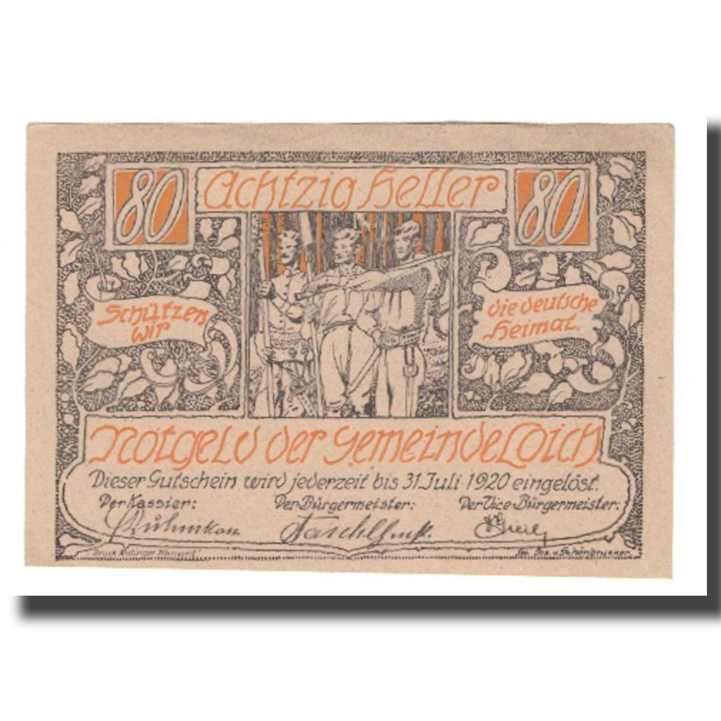 Biljet, Oostenrijk, Loich N.Ö. Gemeinde, 80 Heller, N.D, 1920, 1920-07-31, SUP